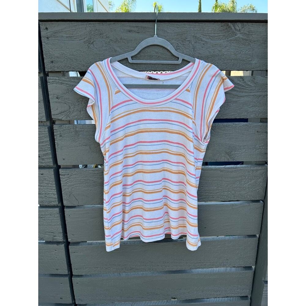 ANDREE Soft flutter sleeve striped‎ shirt.  Vintage vibe, extremely soft.  Sz M